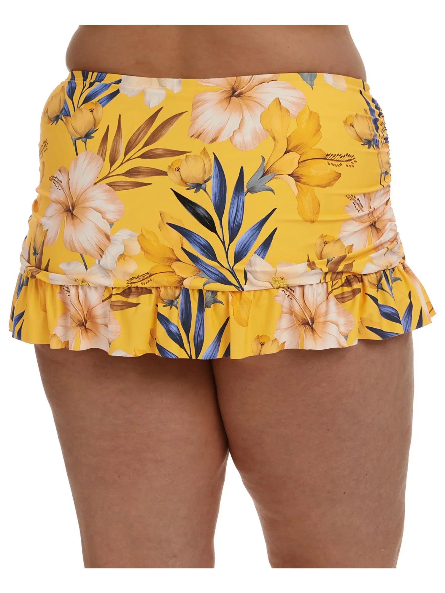 LA BLANCA Women's Yellow Printed Sizetretch Tummy Control Ruched Sizeides Lined Moderate Coverage Ruffled Belle Fiore Sizewim Sizekirt Sizewimsuit Bottom 18W