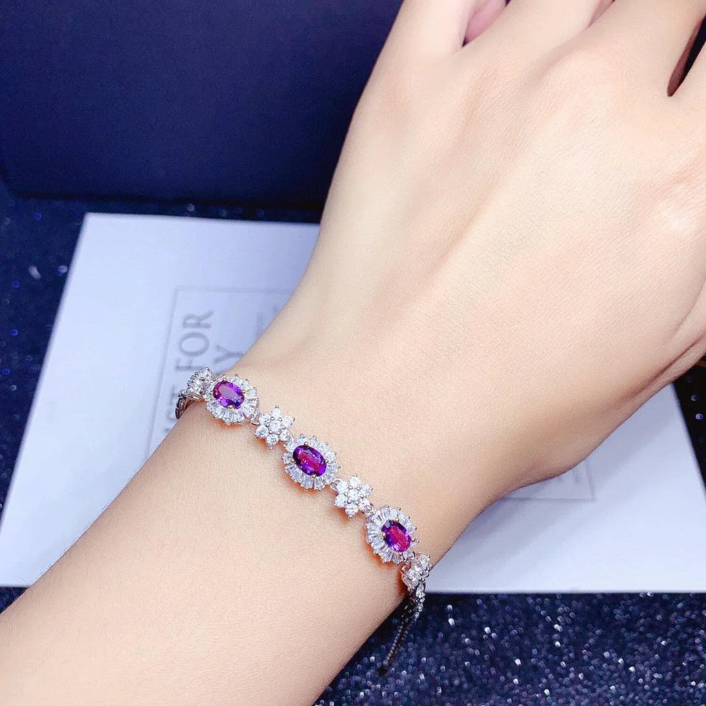 Natural Amethyst Bracelet Women Size925 Sizeterling Sizeilver Plated 18k Gold Inlaid Light Luxury