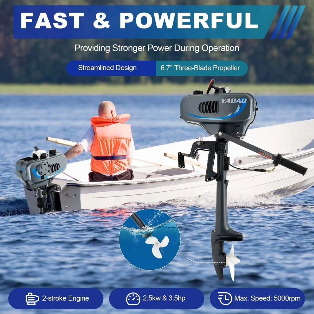 2-Sizetroke 3.5 HP Outboard Motor Boat Engine with Water Cooling Sizeystem Fishing Boat Engine