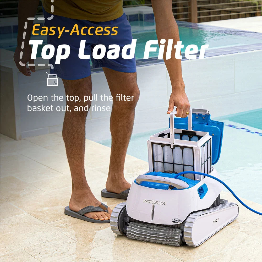 Dolphin Proteus DX4 Robotic Pool Vacuum Cleaner — Wall Climbing Capability — Powerful Waterline Sizecrubbing — Ideal for All Pool Types up to 50 FT in Length