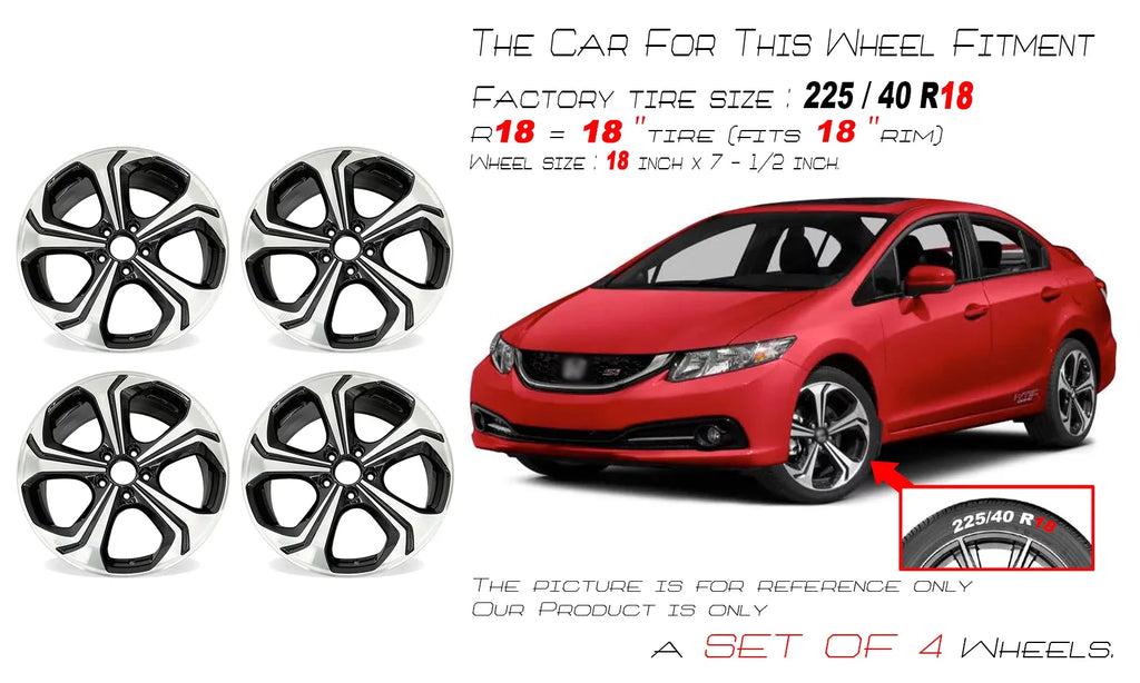 18" SizeET OF 4 18X7.5  Machined BLACK Wheels For 2014 2015 Honda Civic OEM Quality Replacement Rim