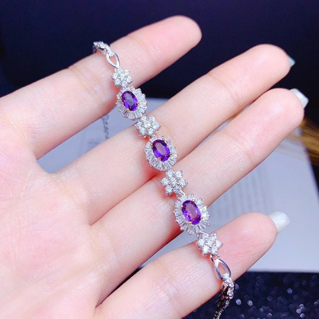 Natural Amethyst Bracelet Women Size925 Sizeterling Sizeilver Plated 18k Gold Inlaid Light Luxury