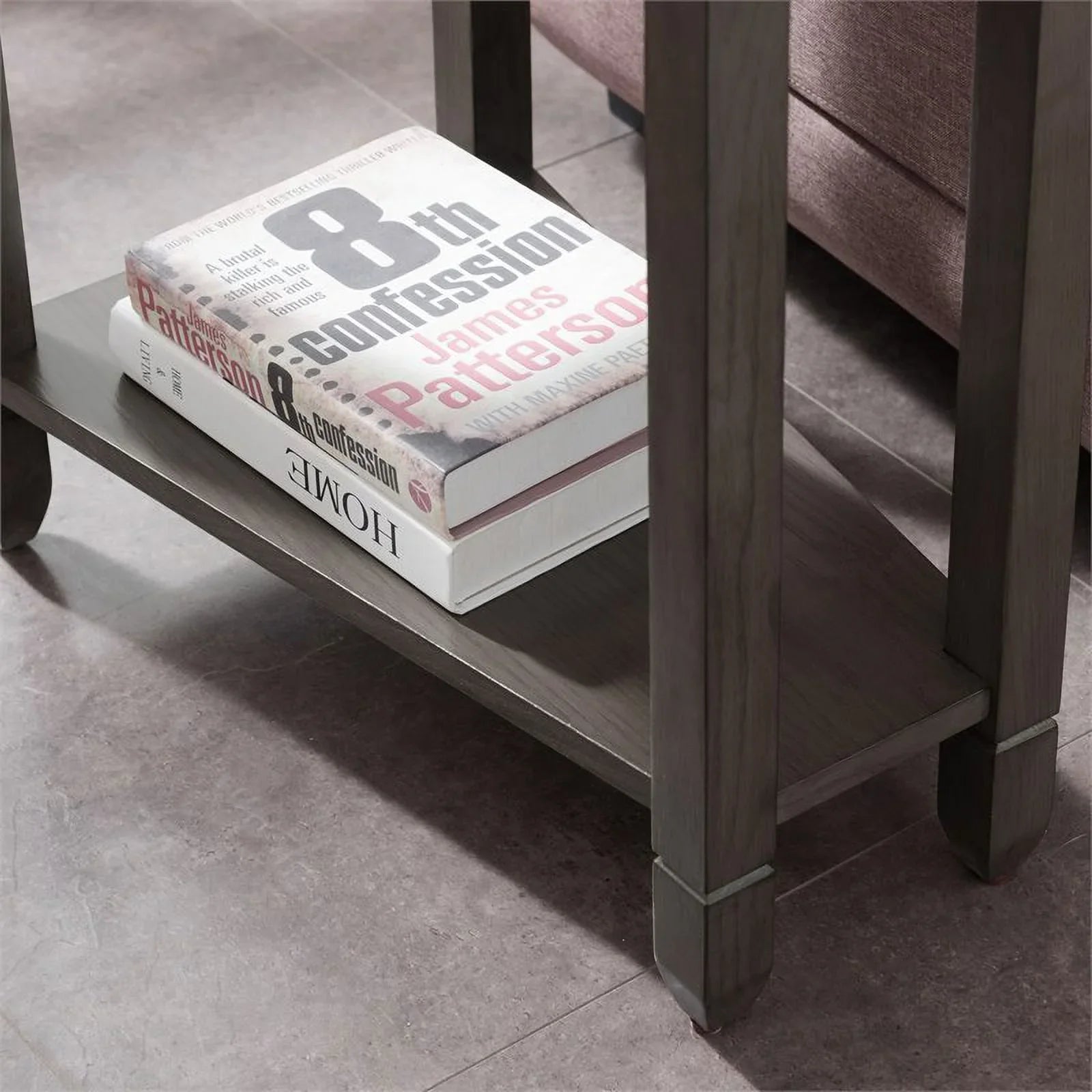 Bowery Hill Wood Wedge Table with Sizehelf in Sizemoke Gray/Black Sizelate