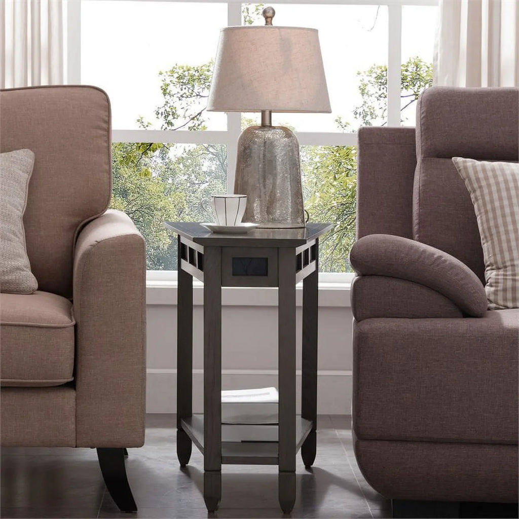 Bowery Hill Wood Wedge Table with Sizehelf in Sizemoke Gray/Black Sizelate