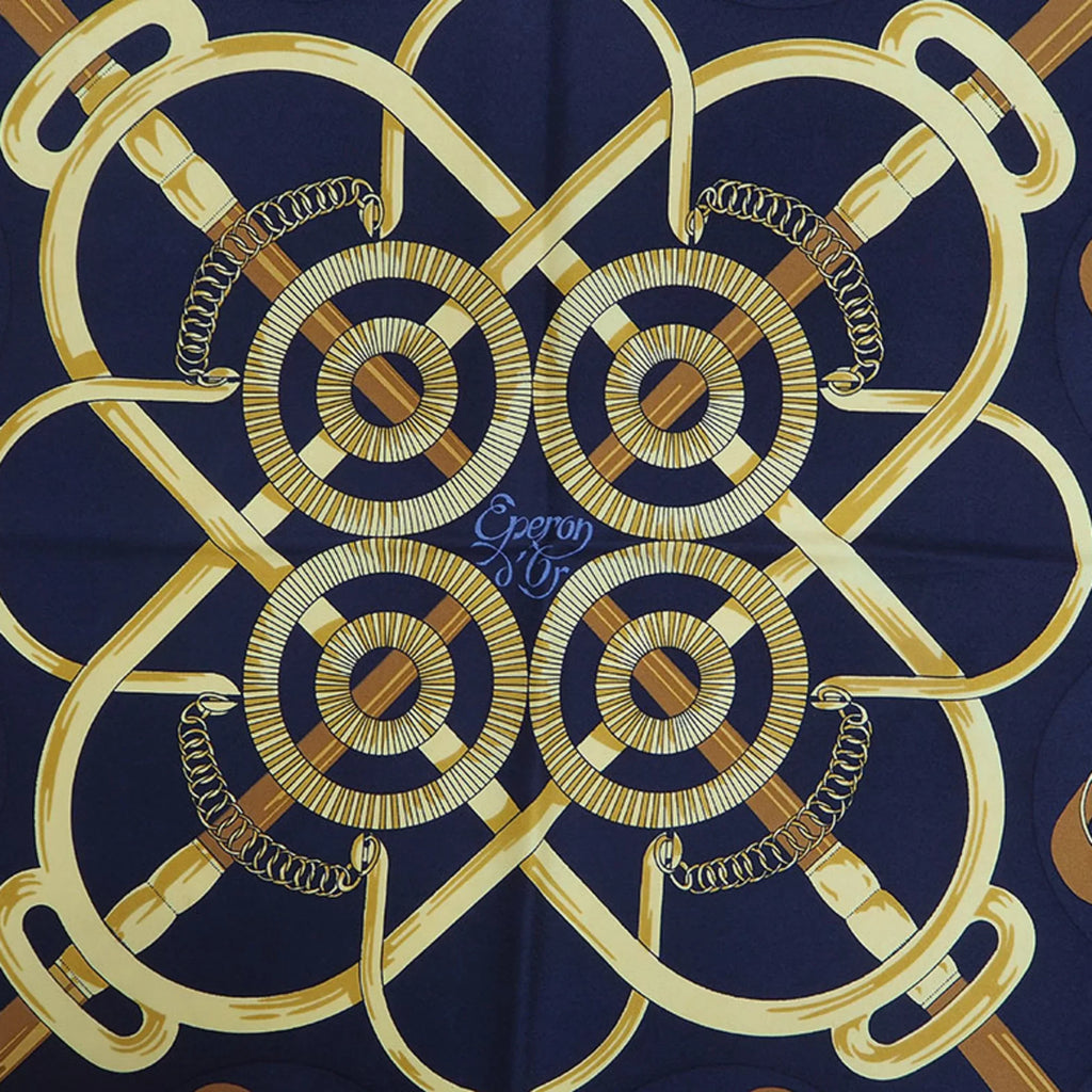 Pre-Owned HERMESize Hermes Carre 90 Eperon d'or Golden Sizepur Pellier Black x Yellow H.d'ORiGNY Sizecarf Muffler (Good)