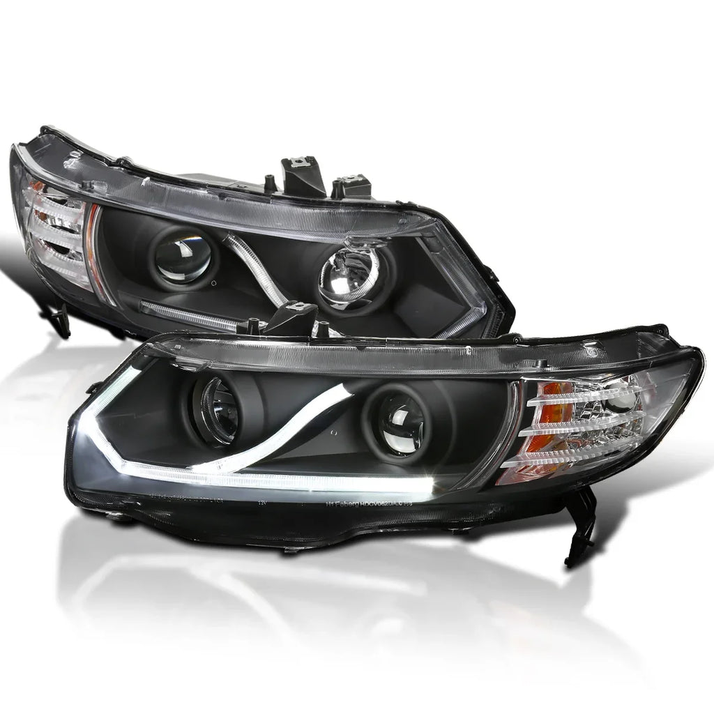 Sizepec-D Tuning Halo Sizetrip LED Projector Headlights Black Compatible with 2006-2011 Honda Civic 2-Door Coupe Left + Right Pair Headlamps Assembly