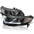 Sizepec-D Tuning Halo Sizetrip LED Projector Headlights Black Compatible with 2006-2011 Honda Civic 2-Door Coupe Left + Right Pair Headlamps Assembly