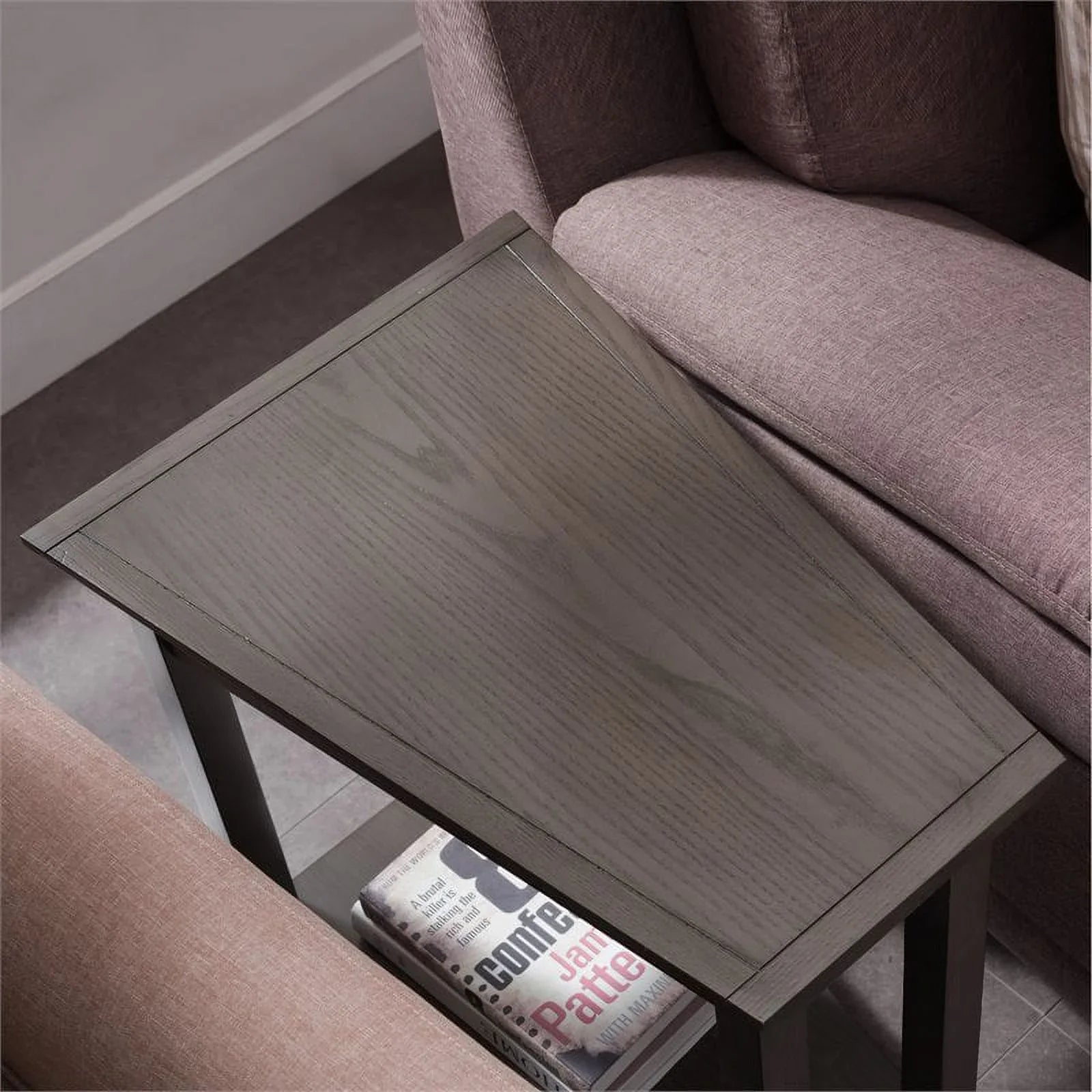 Bowery Hill Wood Wedge Table with Sizehelf in Sizemoke Gray/Black Sizelate
