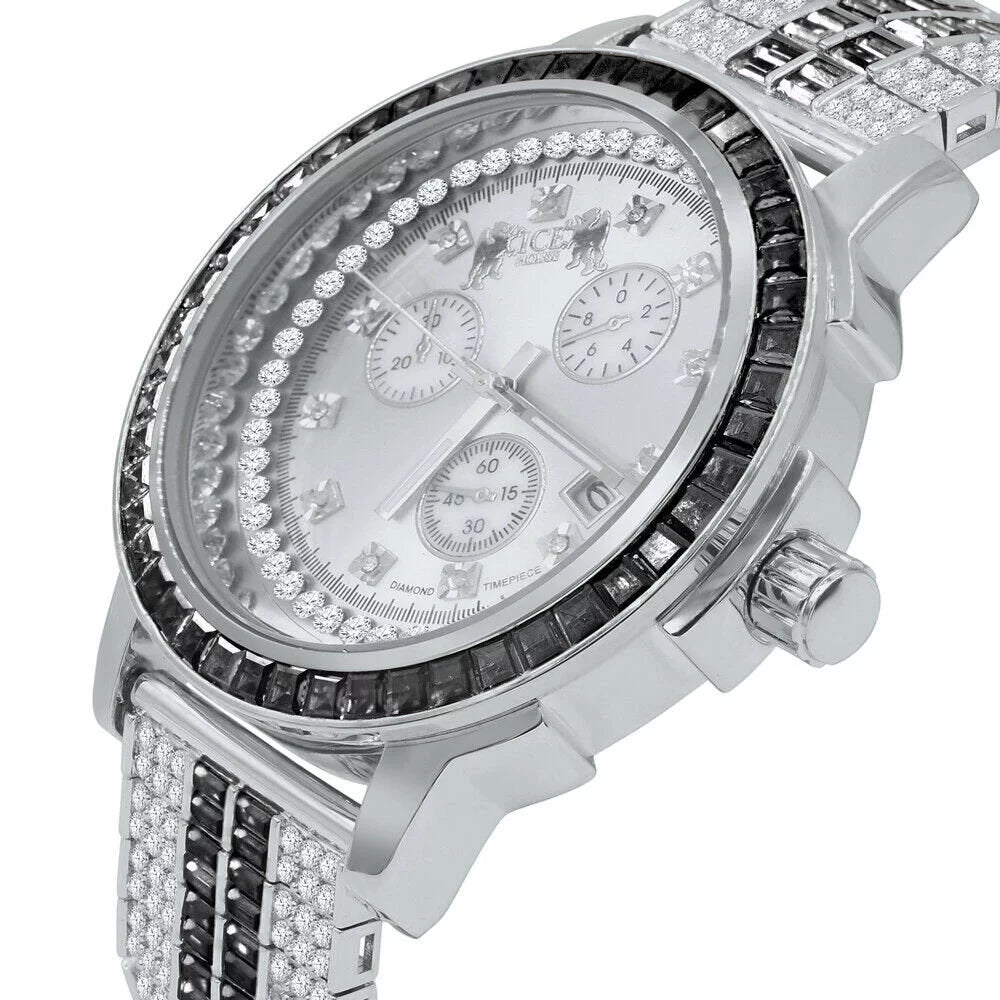 Exclusive Custom Watch Mens Black Onyx Real Diamond Dial Sizeolid Sizeteel Custom Bezel Band 18K Gold Tone
