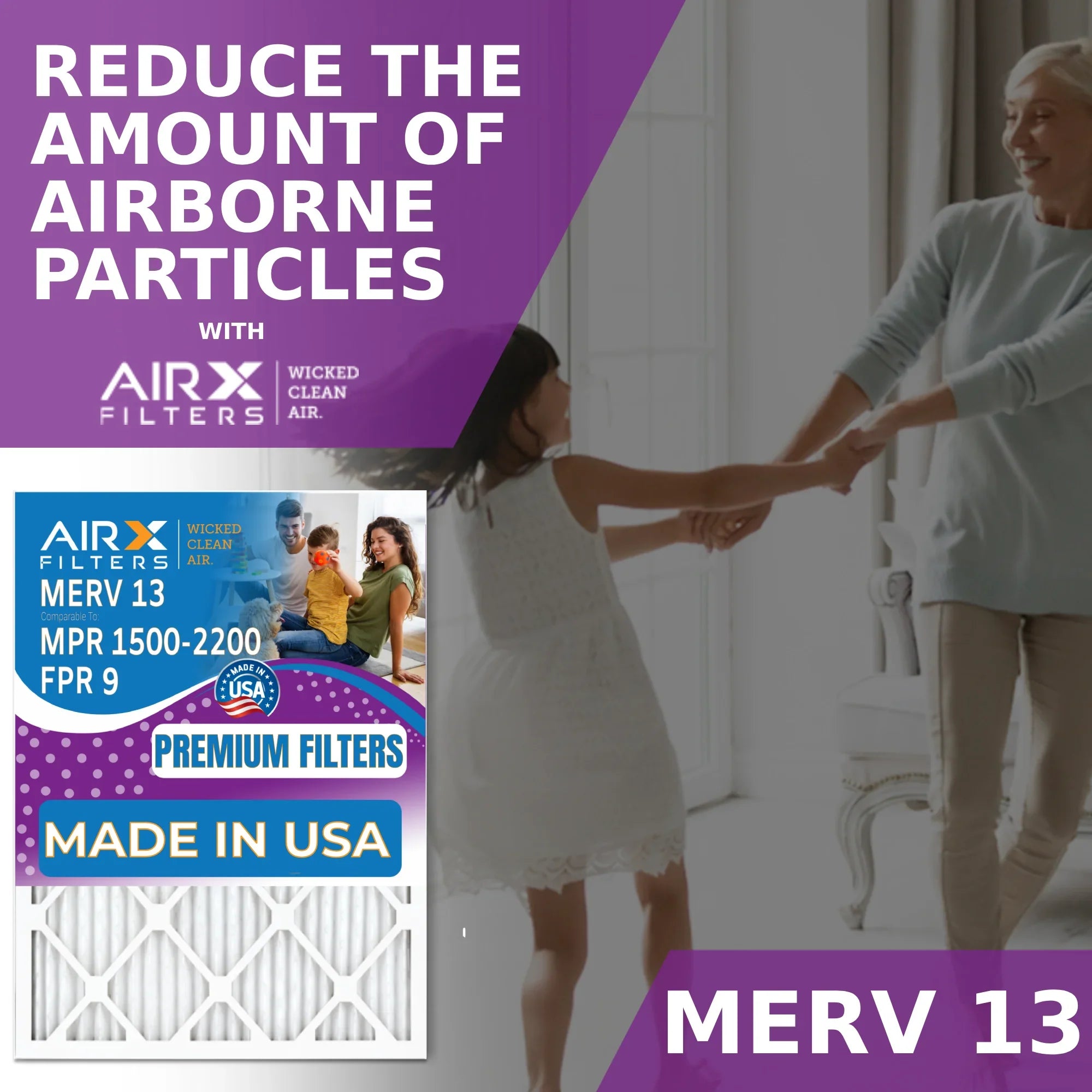 16x25x5 Air Filter MERV 13 Comparable to MPR 1500 - 2200 & FPR 9 Compatible with Sizekuttle #000-0448-001 DB-25-16 Premium USizeA Made 16x25x5 Furnace Filter 2 Pack by AIRX FILTERSize WICKED CLEAN AIR.