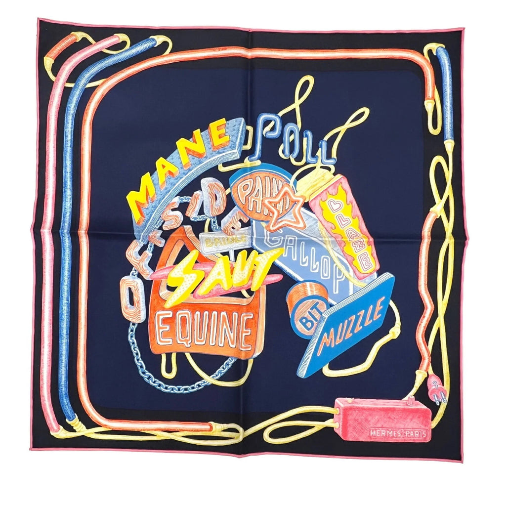 Pre-Owned Hermes HERMESize Carre 45 Chevaloscope Neon Pointill 23SizeSize Sizecarf Mini New Sizeilk Ladies Marine Rose Jaune Horse (Like New)