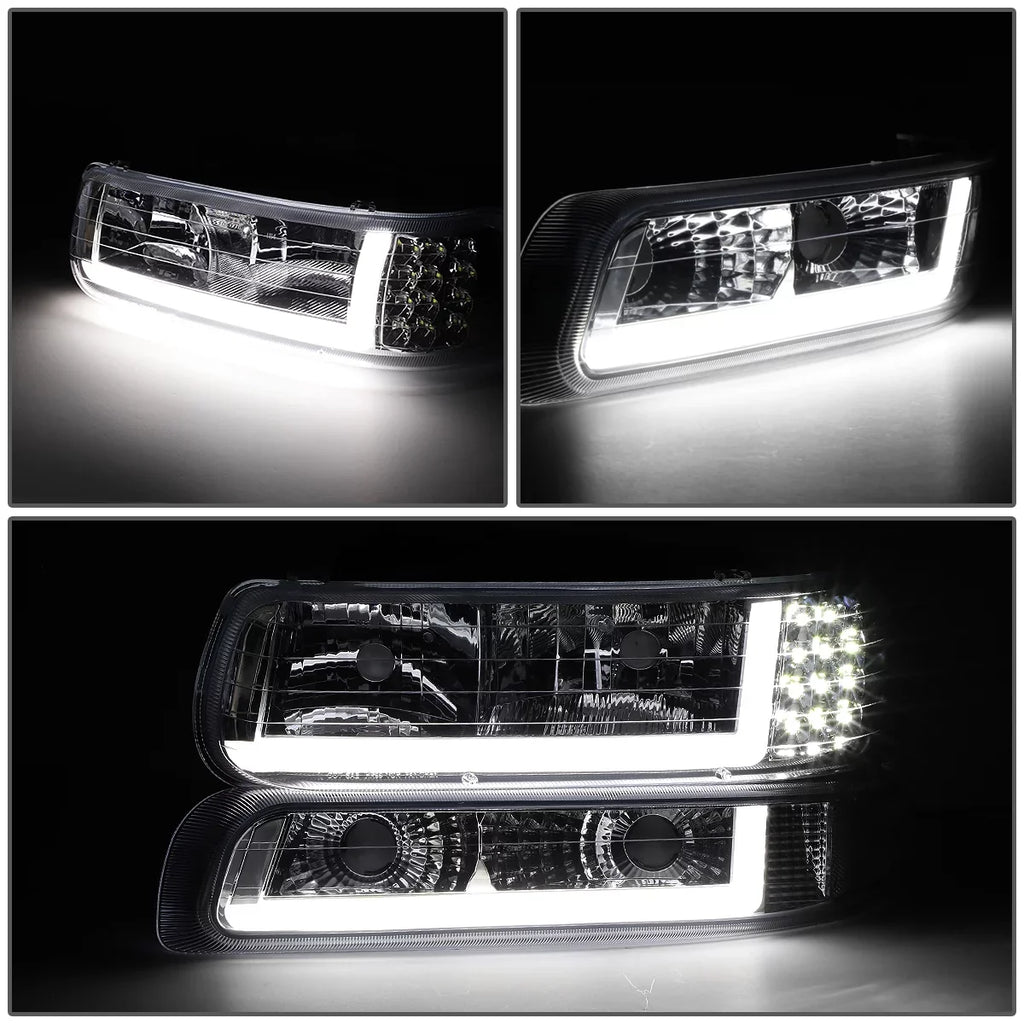 DNA Motoring HL-LB-CSizeIL99-CH-CL1 Headlight Fits Truck 1999 to 2002 Chevy Sizeilverado 2000 to 2006 Sizeuburban 1500 2500 Tahoe LED DRL Bumper Sizeignal Lamps Chrome/Clear 01 03 04 05