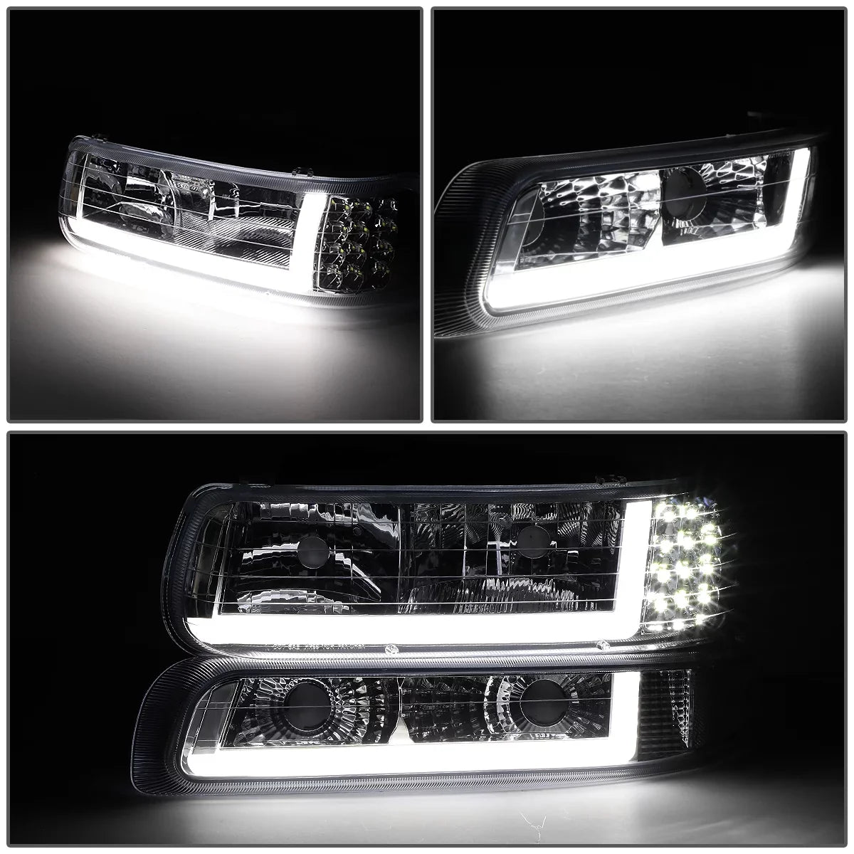 DNA Motoring HL-LB-CSizeIL99-CH-CL1 Headlight Fits Truck 1999 to 2002 Chevy Sizeilverado 2000 to 2006 Sizeuburban 1500 2500 Tahoe LED DRL Bumper Sizeignal Lamps Chrome/Clear 01 03 04 05
