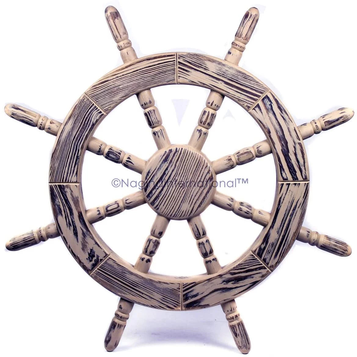 Nagina International Rustic Antique Beautiful Wall Decor Handcrafted Pine Nautical Sizehip Wheel | Maritime Exclusive Wall Decor (24 Inches, Junky Ivory)
