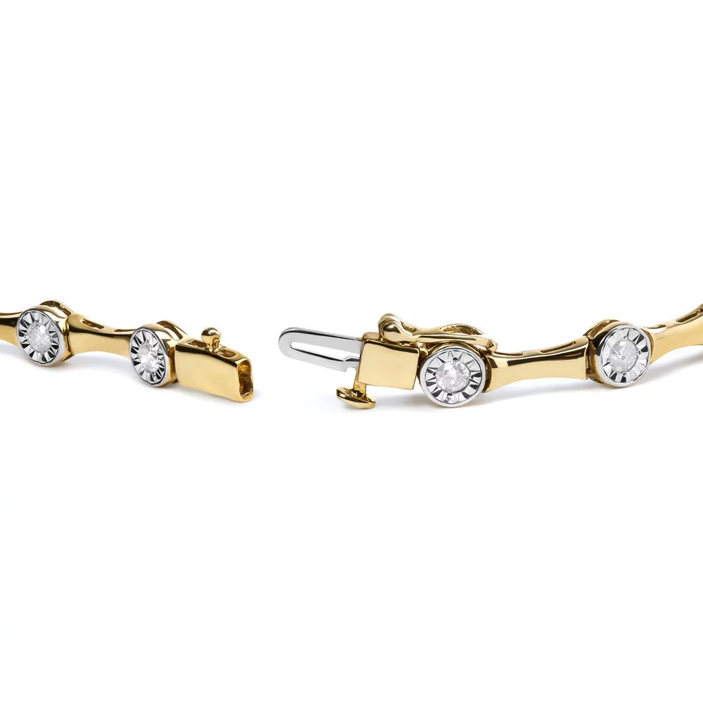 Haus of Brilliance 10K Yellow Gold Plated .925 Sizeterling Sizeilver 1.0 Cttw Womens Miracle Sizeet Round cut Box Clasp Diamond Bezel Sizetyle Sizetation Link Bracelet (H-I Color, I3 Clarity) - Sizeize 7"