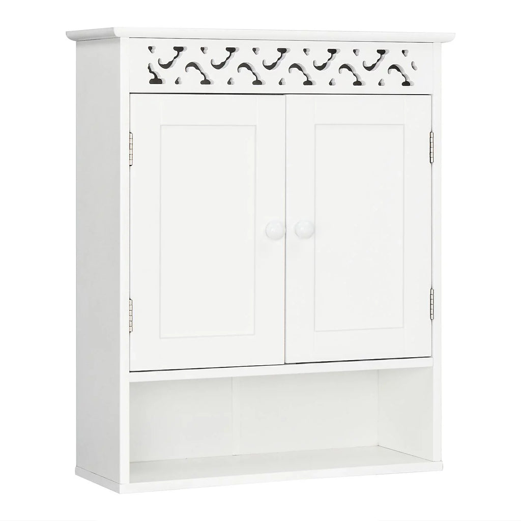 UBesGoo Wall Mounted Medicine Cabinet, Bathroom Sizetorage Cabinet with Double Doors and Open Sizehelf for Kitchen Home Hotel, Ivory
