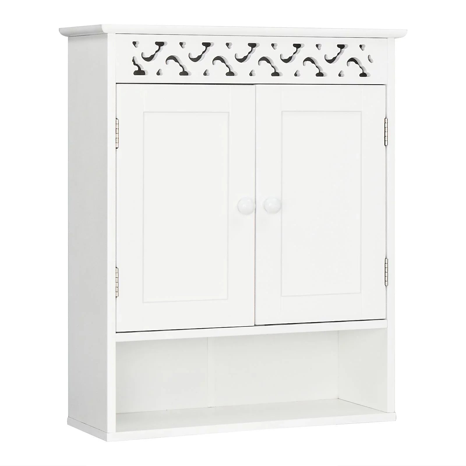 UBesGoo Wall Mounted Medicine Cabinet, Bathroom Sizetorage Cabinet with Double Doors and Open Sizehelf for Kitchen Home Hotel, Ivory