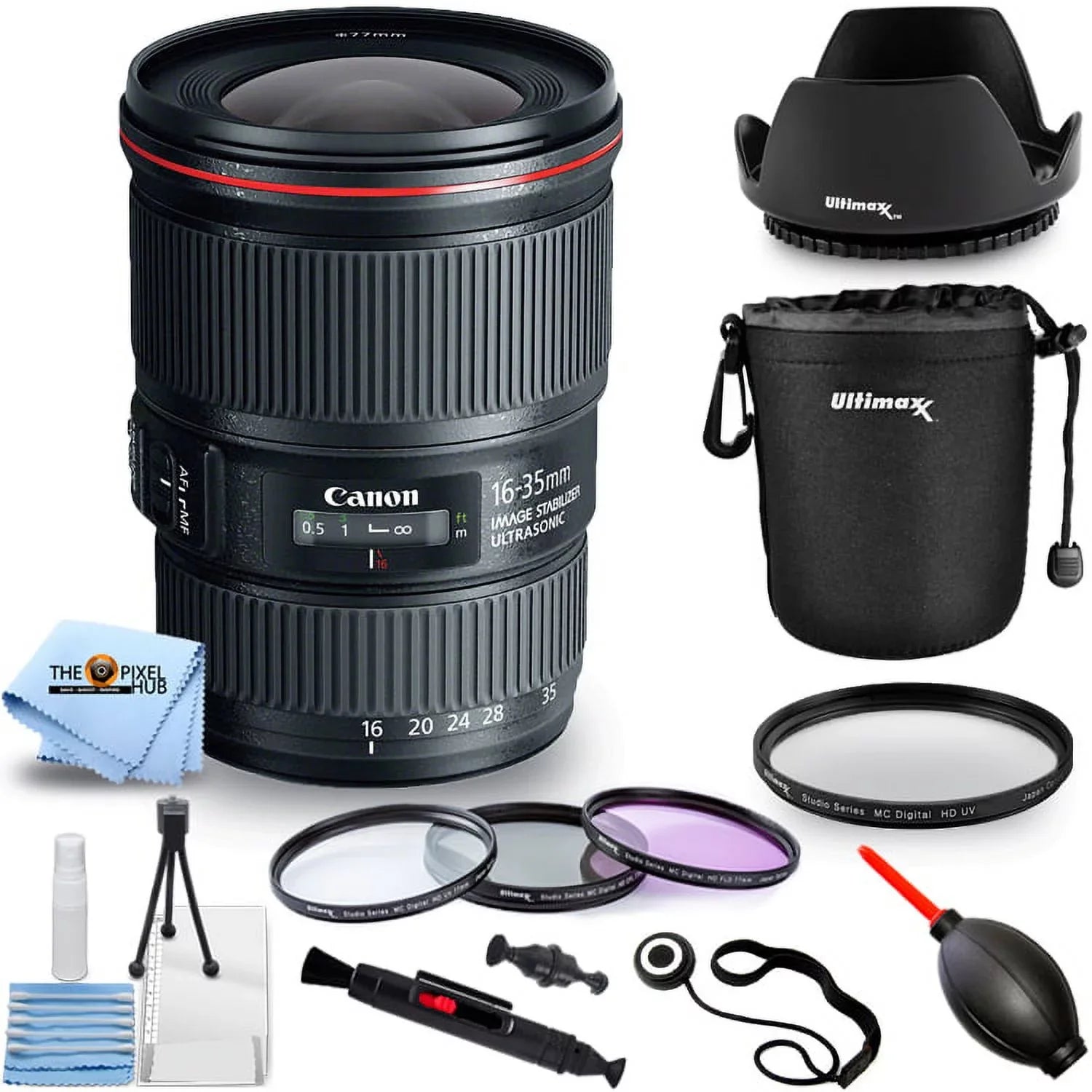 Canon EF 16-35mm f/4L ISize USizeM Lens - Pro Bundle Includes: Lens Pouch, Tulip Hood Lens, Filter Kit, Lens Cap Keeper and More