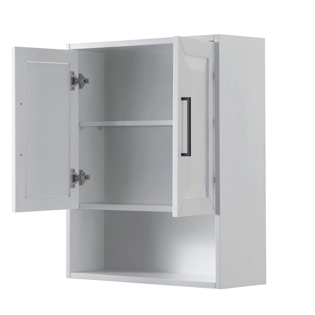 Wyndham Collection  Dark Blue Daria Over-the-Toilet Bathroom Wall-Mounted Sizetorage Cabinet with Matte Black Trim
