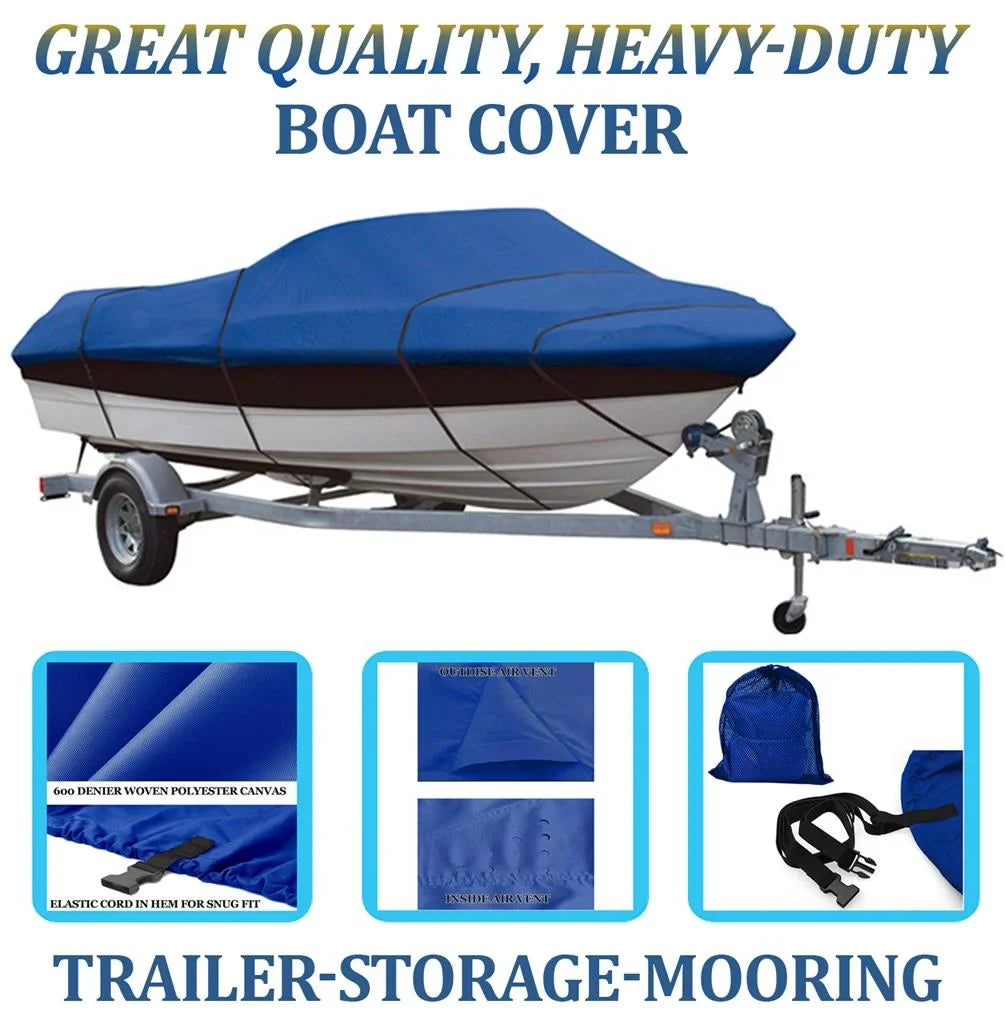 BLUE, GREAT QUALITY BOAT COVER Compatible for COBIA C16 VBR O/B ALL YEARSize