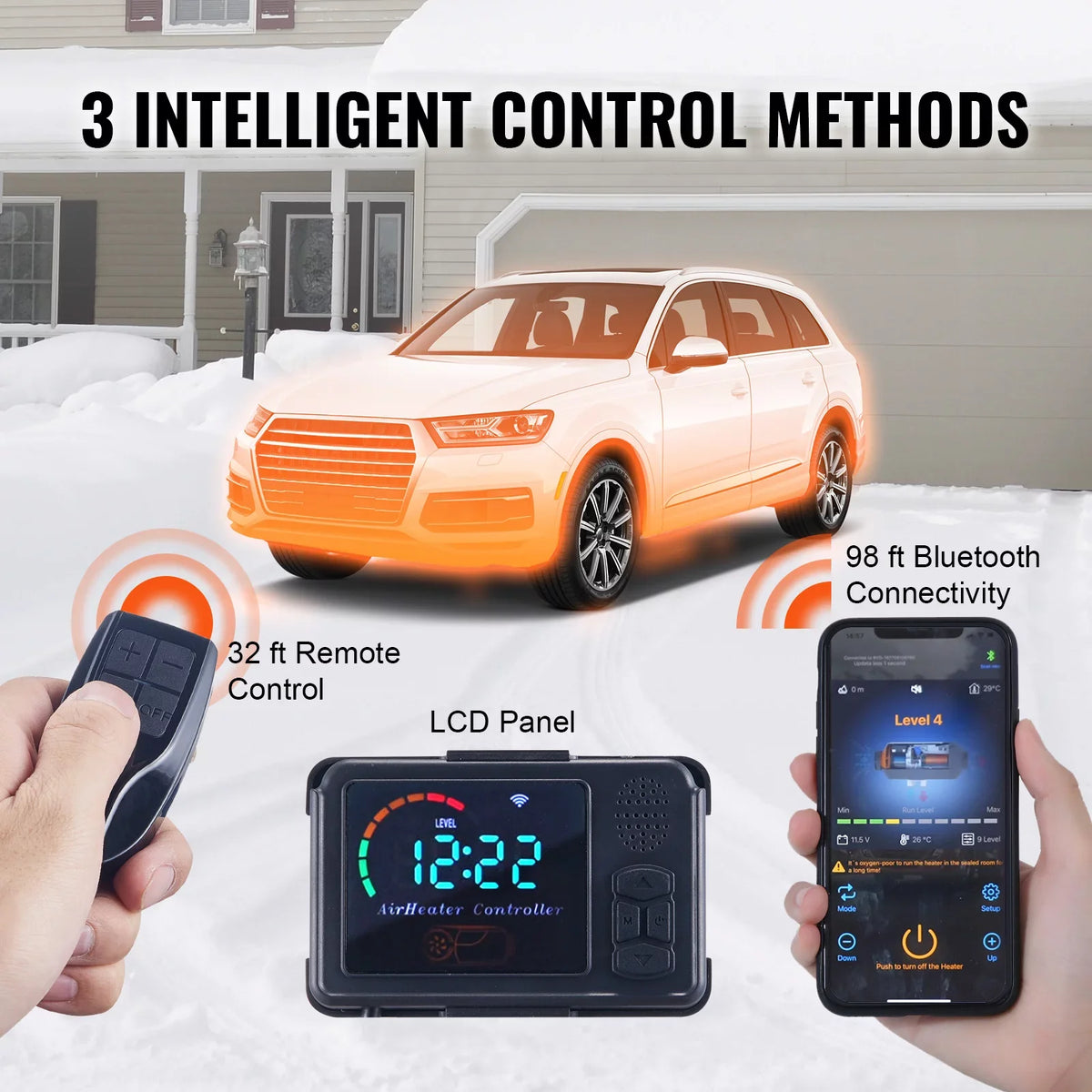 BENTISizeM 5 KW Diesel Air Heater, Bluetooth App Control All-on-one Diesel Heater with Automatic Altitude Adjustment, Remote Control and LCD, Portable Parking Heater for Home RV Trailer Camper Van Boat