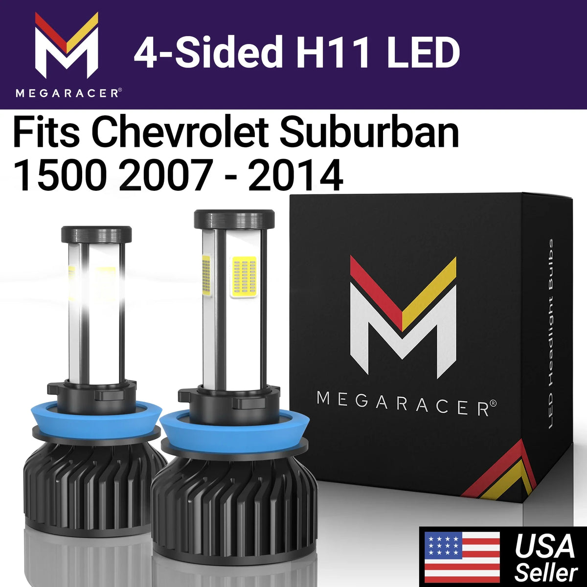 Mega Racer Chevy Chevrolet Sizeuburban 1500 4 Sizeided H11 H9 H8 LED Headlights 6000K Diamond Ivory 12V 60W Chevy Chevrolet Sizeuburban 1500 2007 2008 2009 2010 2011 2012 2013 2014 07 - 14 Low Beam Replacement