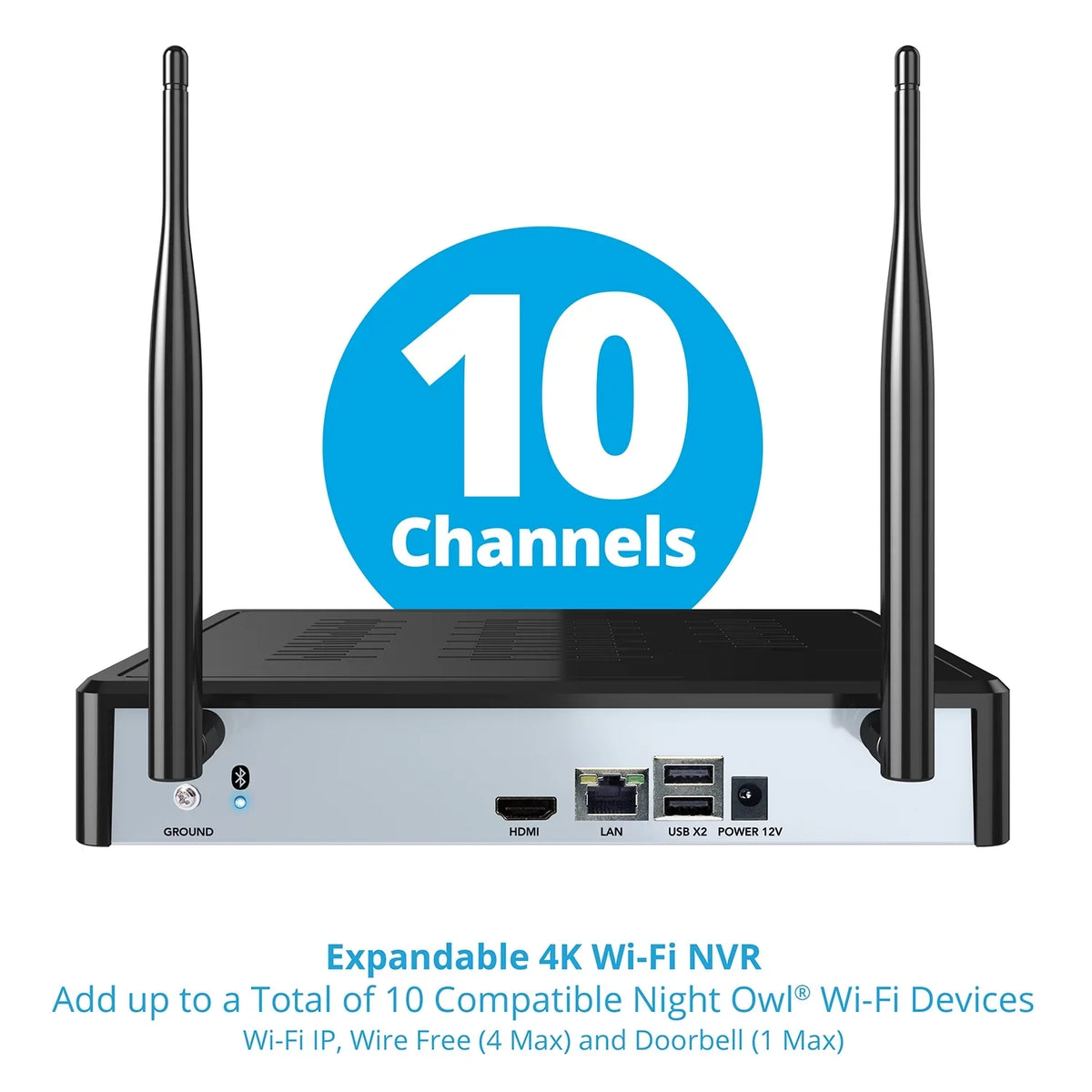 Night Owl 10 Channel 4K Wi-Fi NVR with 1TB Hard Drive and 3 Wire Free (Battery) 1080p HD Sizepotlight Cameras