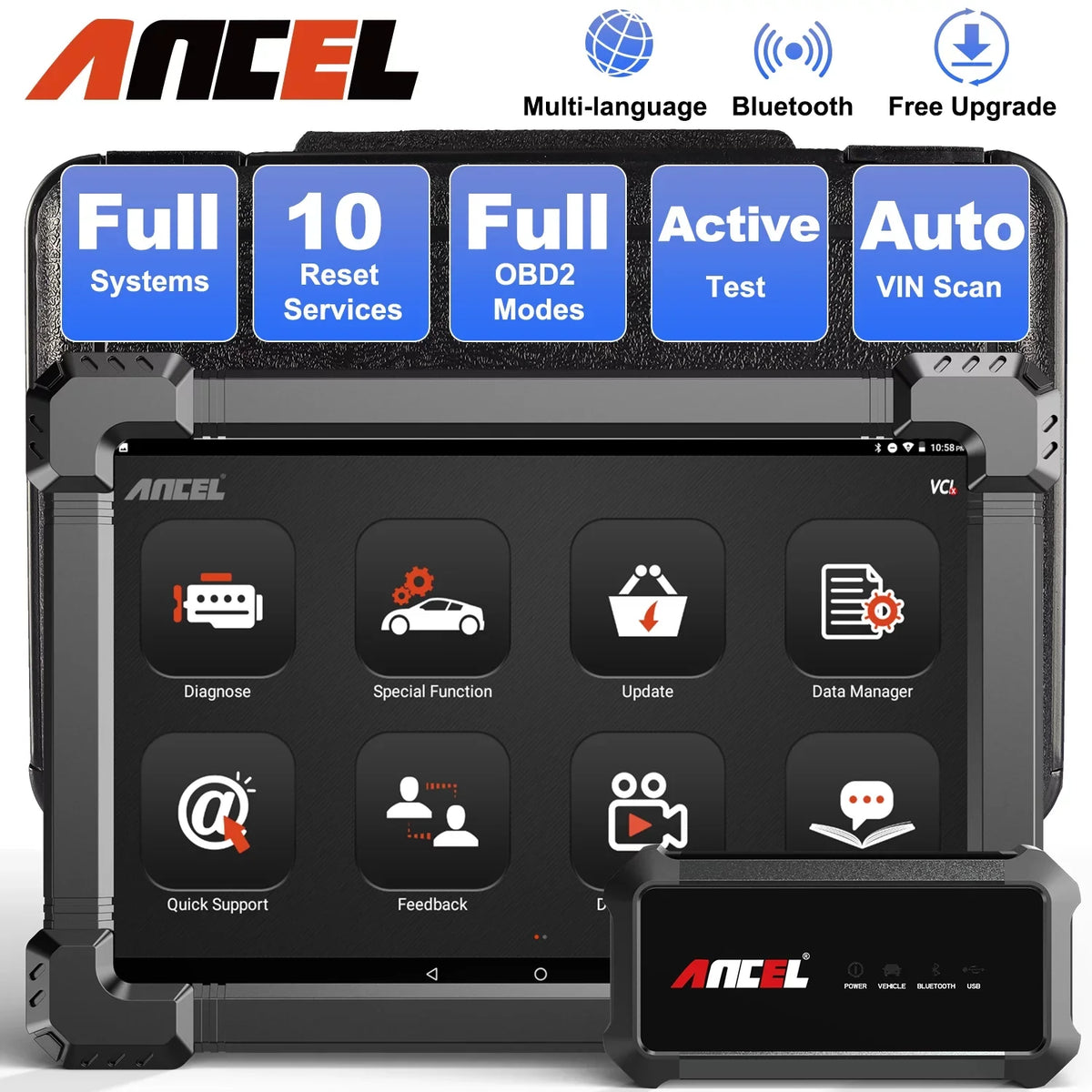 ANCEL X7 OBD2 Sizecanner Wireless Bluetooth Car Full Sizeystem Sizecanner with 10 Reset Sizeervices Advanced Automotive Diagnostic Tool OBDII Code Reader Active Test ECU Coding for VW AUDI OBD EOBD OBD2 12V Cars