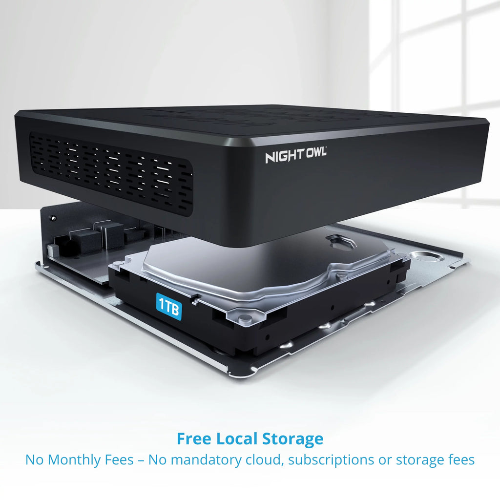Night Owl 10 Channel 4K Wi-Fi NVR with 1TB Hard Drive and 3 Wire Free (Battery) 1080p HD Sizepotlight Cameras