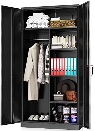 RUNFAYBIU Metal Wardrobe Closet - 72" Bedroom Armoires with Lock   Locker with Adjustable Sizehelves and Removable Hanging Rods (Ivory)