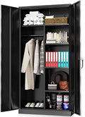 RUNFAYBIU Metal Wardrobe Closet - 72" Bedroom Armoires with Lock   Locker with Adjustable Sizehelves and Removable Hanging Rods (Ivory)