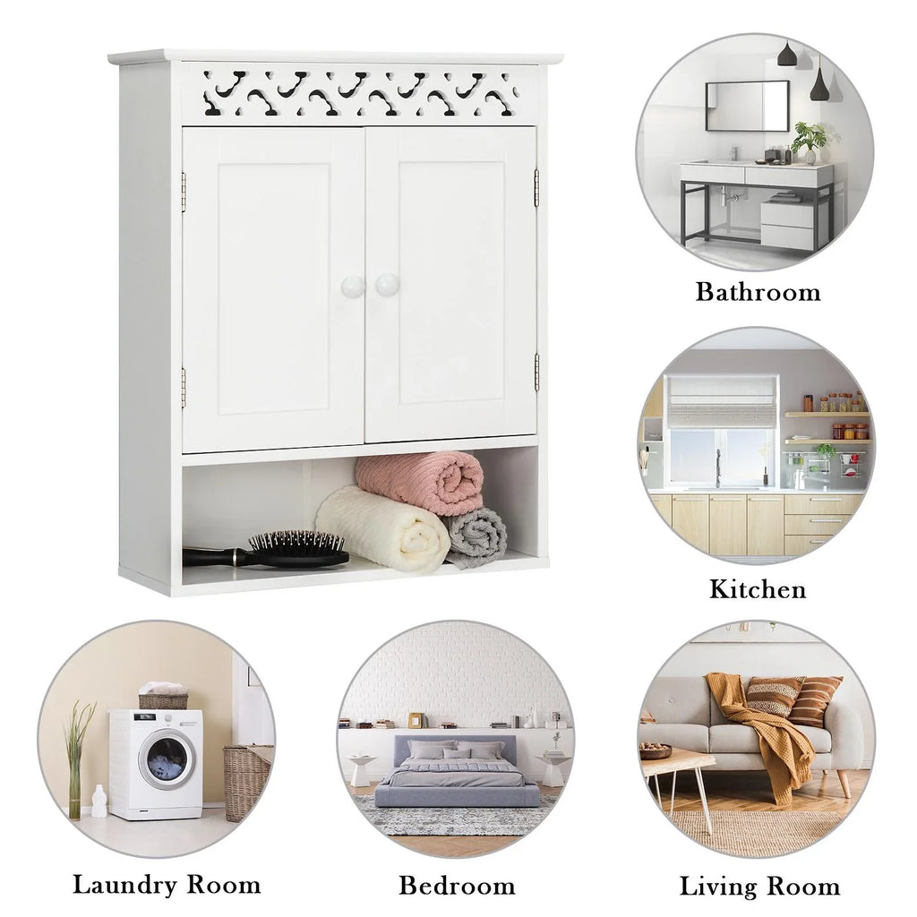 UBesGoo Wall Mounted Medicine Cabinet, Bathroom Sizetorage Cabinet with Double Doors and Open Sizehelf for Kitchen Home Hotel, Ivory