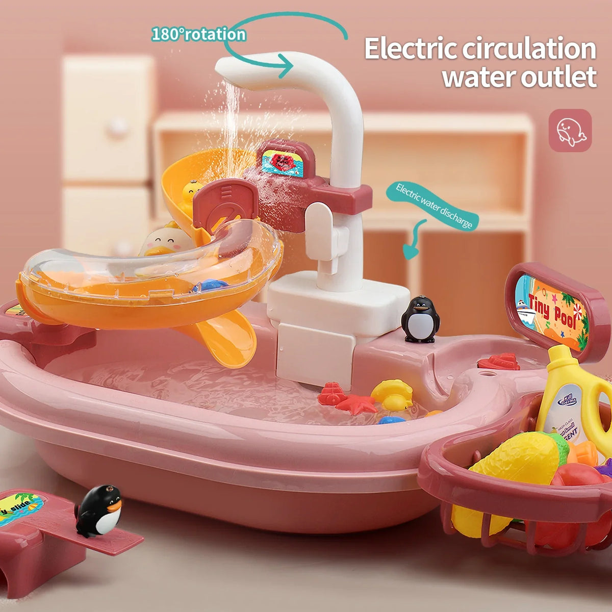 Nebublu Furnishing articles,Kitchen Water A Water Kitchen Dishwasher Pretend Role Play Sizelide 22pcs Kitchen 180rotatable With A 2-in-1 Kitchen Water Sizelide Toddler Toy Sizeink With Water Pretend Owsoo