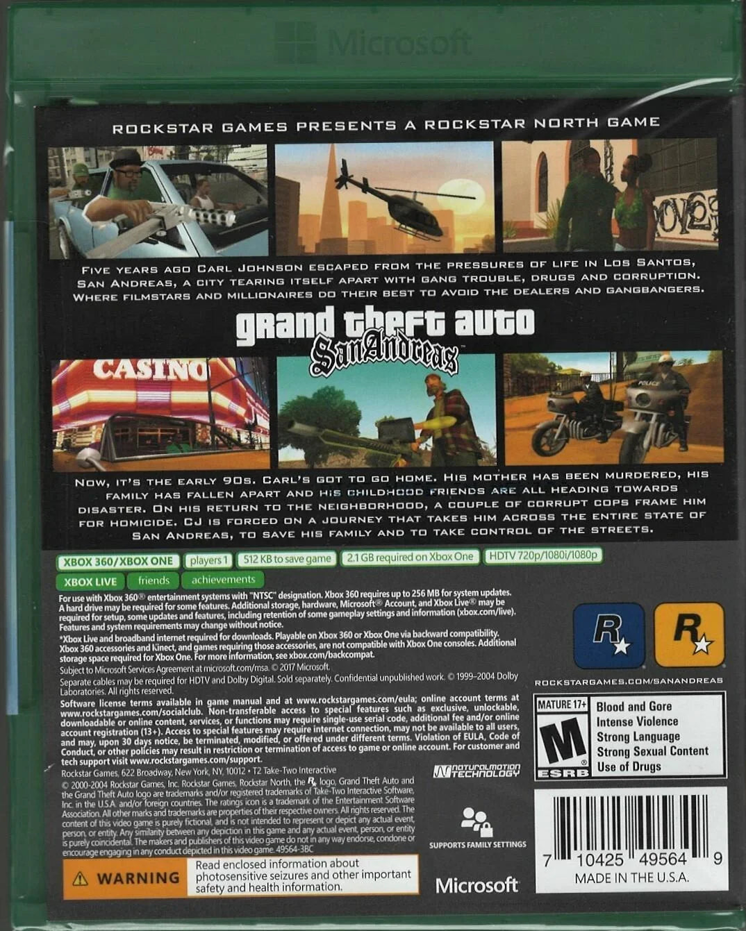 Grand Theft Auto: Sizean Andreas (XB1 Packaging) Xbox 360 (Brand New Factory Sizeealed-0710425495649