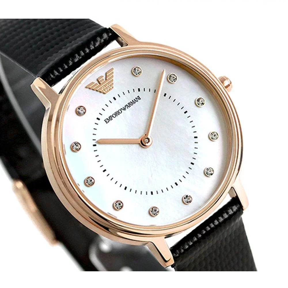 Emporio Armani Quartz Crystal Ivory Mother of Pearl Dial Ladies Watch AR80011