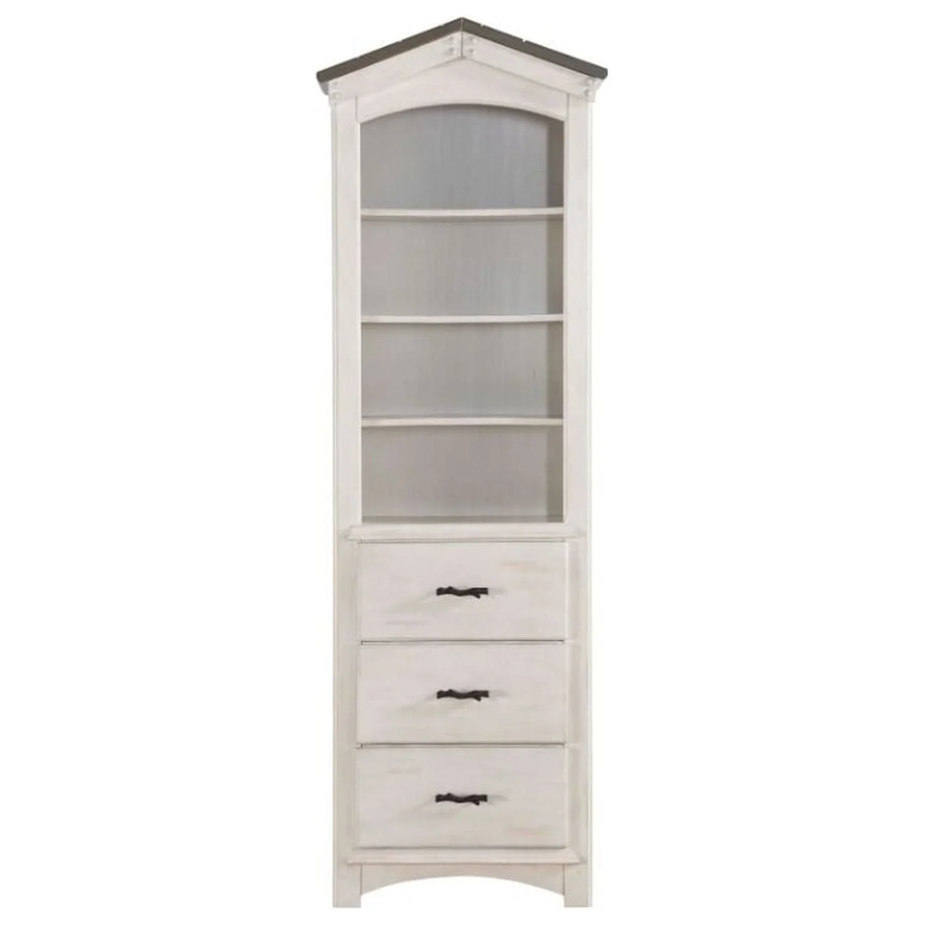 ACME Tree House Bookcase Cabinet in Weathered Ivory and Washed Gray