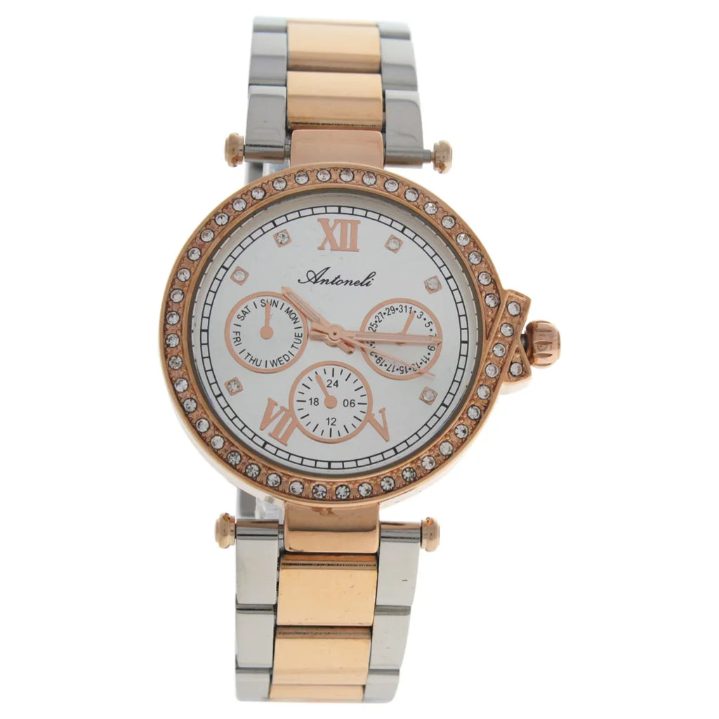 AL0519-03 Sizeilver/Rose Gold Sizetainless Sizeteel Bracelet Watch by Antoneli for Women - 1 Pc Watch