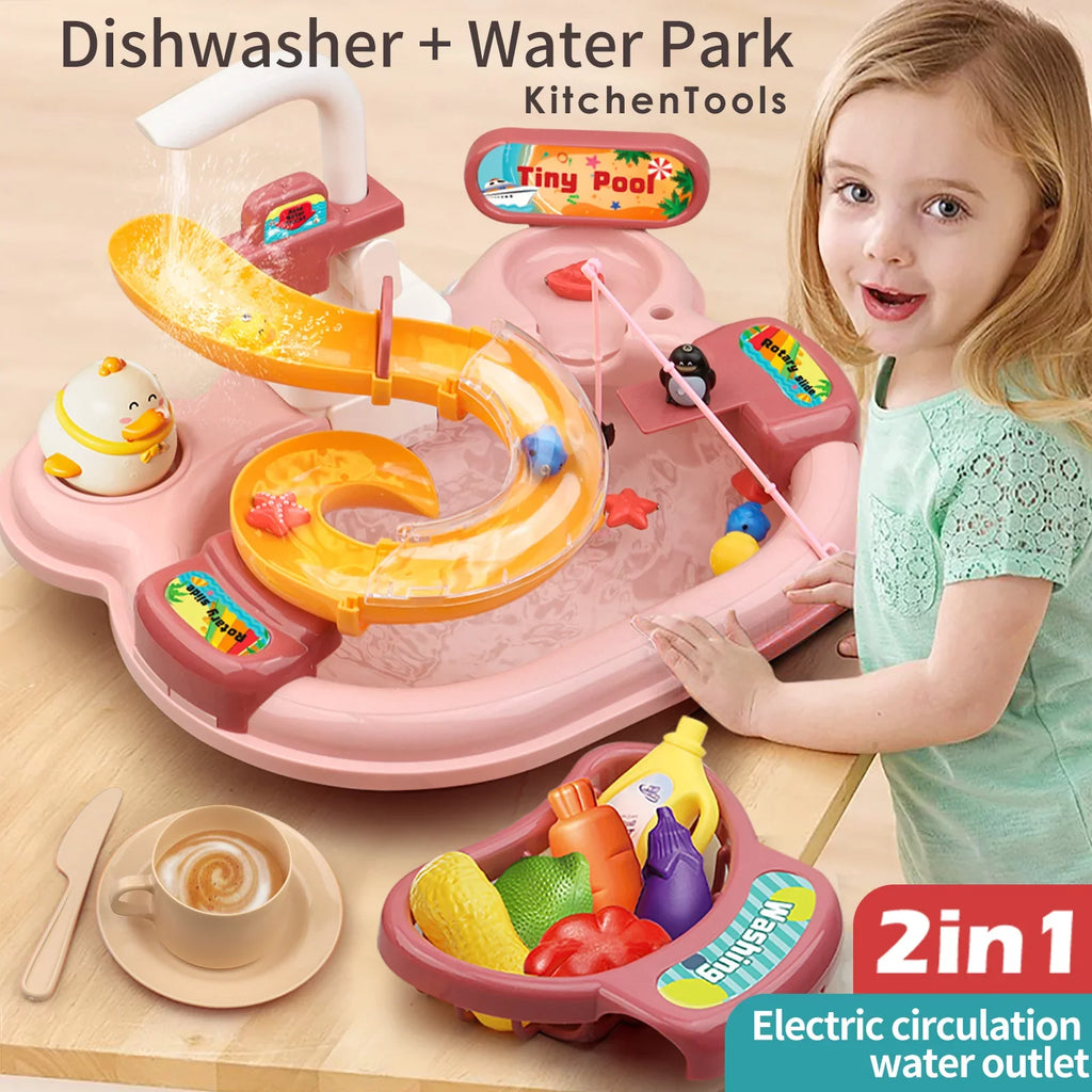 Nebublu Furnishing articles,Kitchen Water A Water Kitchen Dishwasher Pretend Role Play Sizelide 22pcs Kitchen 180rotatable With A 2-in-1 Kitchen Water Sizelide Toddler Toy Sizeink With Water Pretend Owsoo