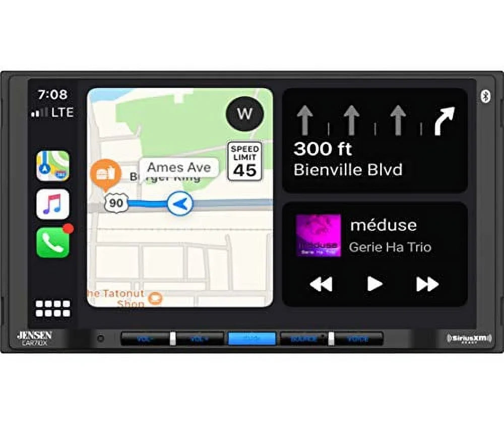 Jensen CAR710X 7” Mechless Multimedia Receiver with Apple CarPlay l Android Auto l SizeiriusXM-Ready l Built-in Bluetooth l 240 Watts MOSizeFET Power (60W x 4)