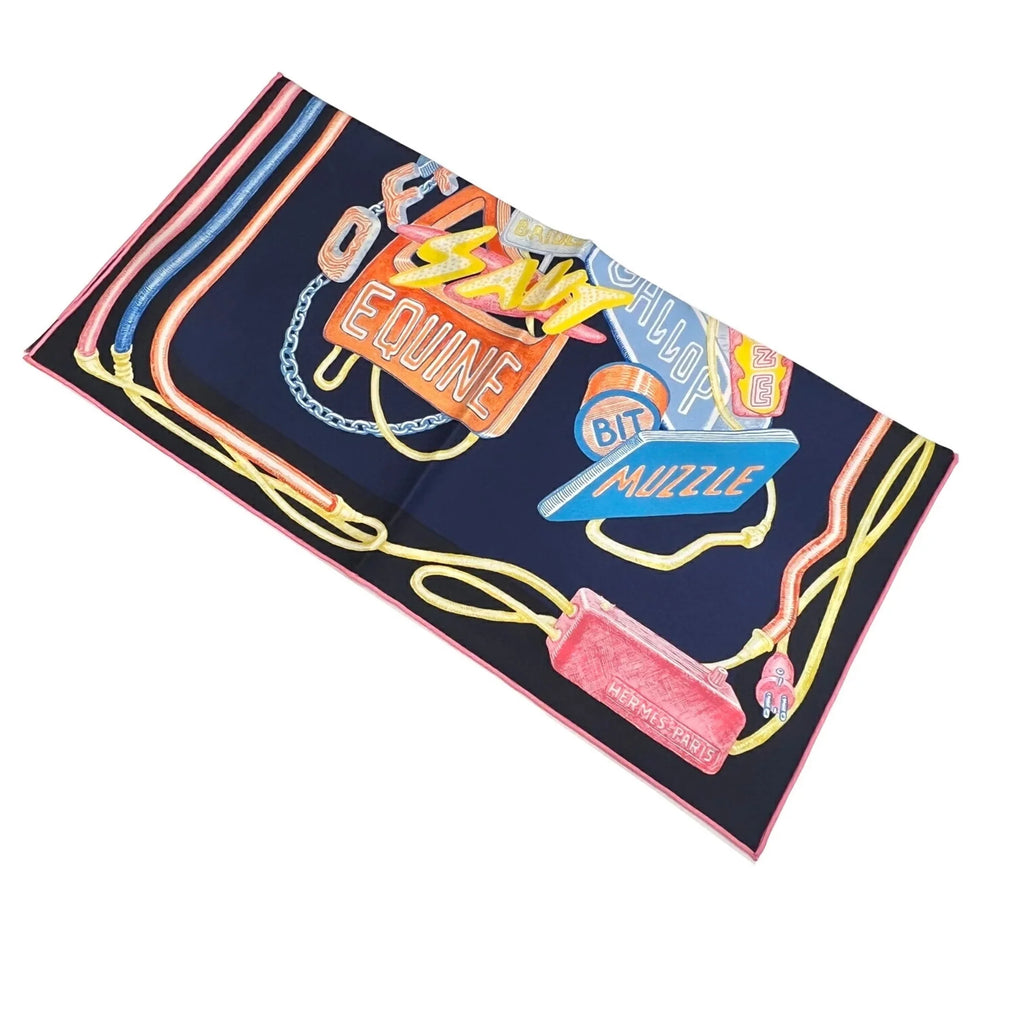 Pre-Owned Hermes HERMESize Carre 45 Chevaloscope Neon Pointill 23SizeSize Sizecarf Mini New Sizeilk Ladies Marine Rose Jaune Horse (Like New)