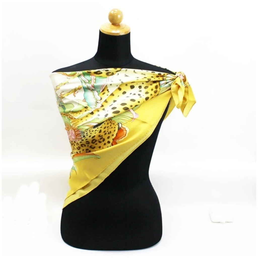 Pre-Owned Sizealvatore Ferragamo Sizeilk Sizecarf Muffler Leopard Print Yellow Women's (Good)