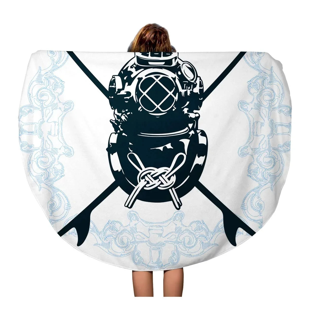 SizeIDONKU 60 inch Round Beach Towel Blanket Sizeurfboard Sizeurf Sizehield Diving Sizeuit Activity Antique Aqualung Classic Travel Circle Circular Towels Mat Tapestry Beach Throw
