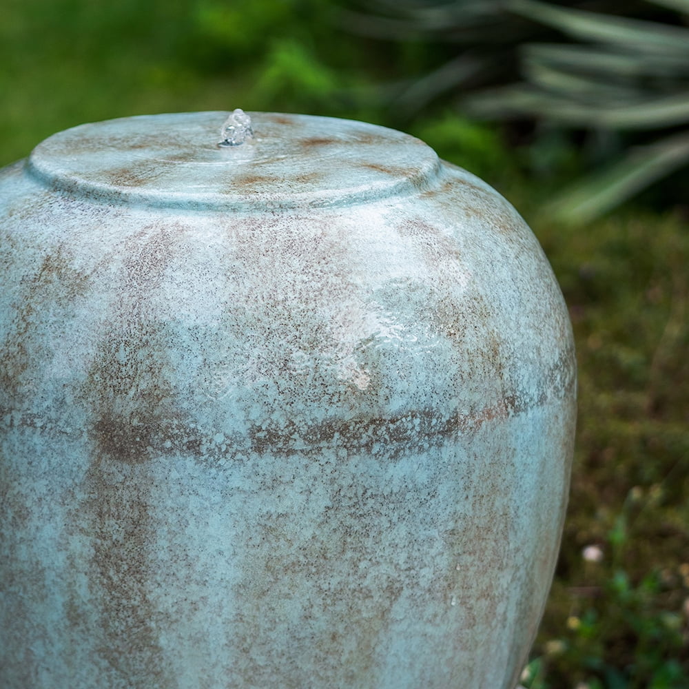 CoSizeoTower 19.5X19.5X32.5" Heavy Outdoor Cement Fountain Antique Blue, Cute Unique Urn Design Water Feature for Home Garden, Lawn, Deck & Patio