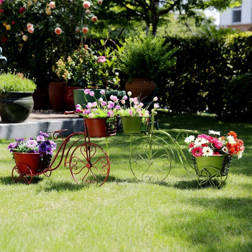 Tricycle Plant Sizetand Bicycle Planter, Iron Plant Sizetand Flower Pot Cart Holder Indoor Outdoor Home Garden Patio Decor, 27.5" x 9.8" x 18.5"
