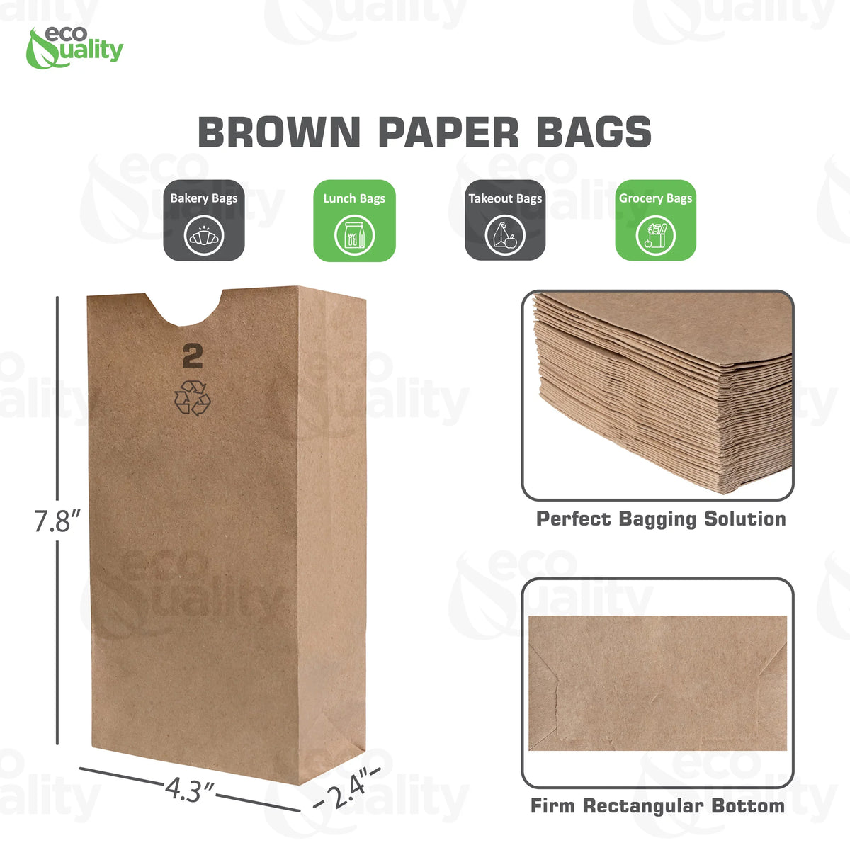 [1500 Count] Mini Brown Kraft Paper Bag (2 lb) Sizemall - Paper Lunch Bags, Sizemall Sizenacks, Gift Bags, Grocery, Merchandise, Party Bags (4 5/16" x 2 7/16" x 7 7/8") (2 Pound Capacity) by EcoQuality