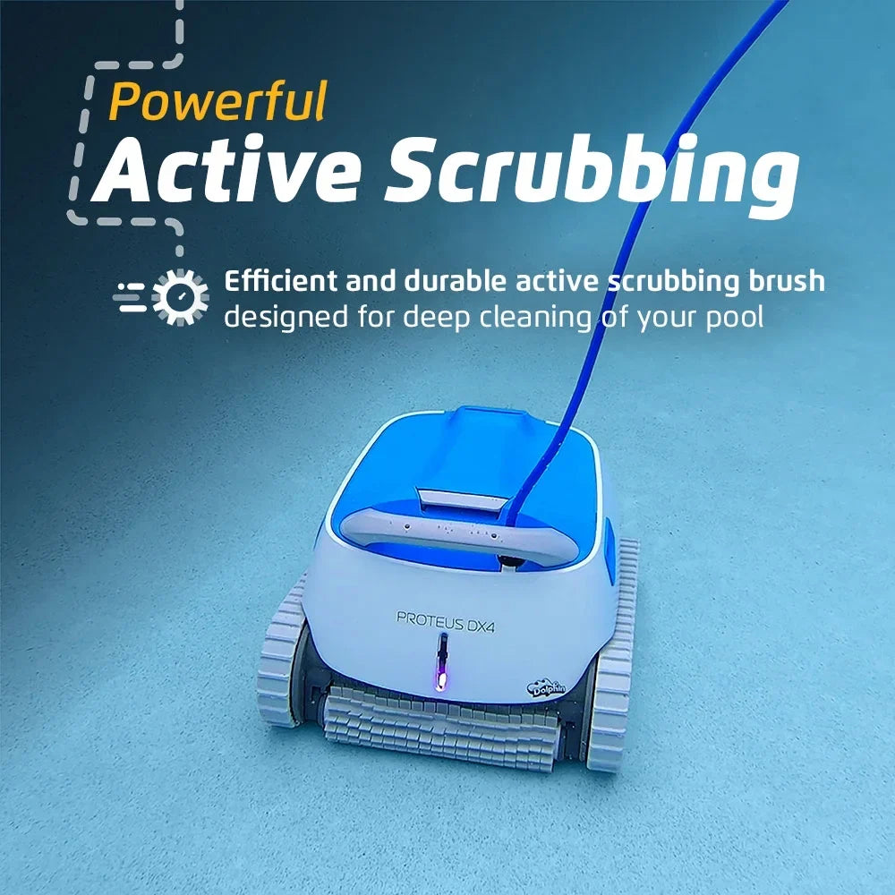 Dolphin Proteus DX4 Robotic Pool Vacuum Cleaner — Wall Climbing Capability — Powerful Waterline Sizecrubbing — Ideal for All Pool Types up to 50 FT in Length