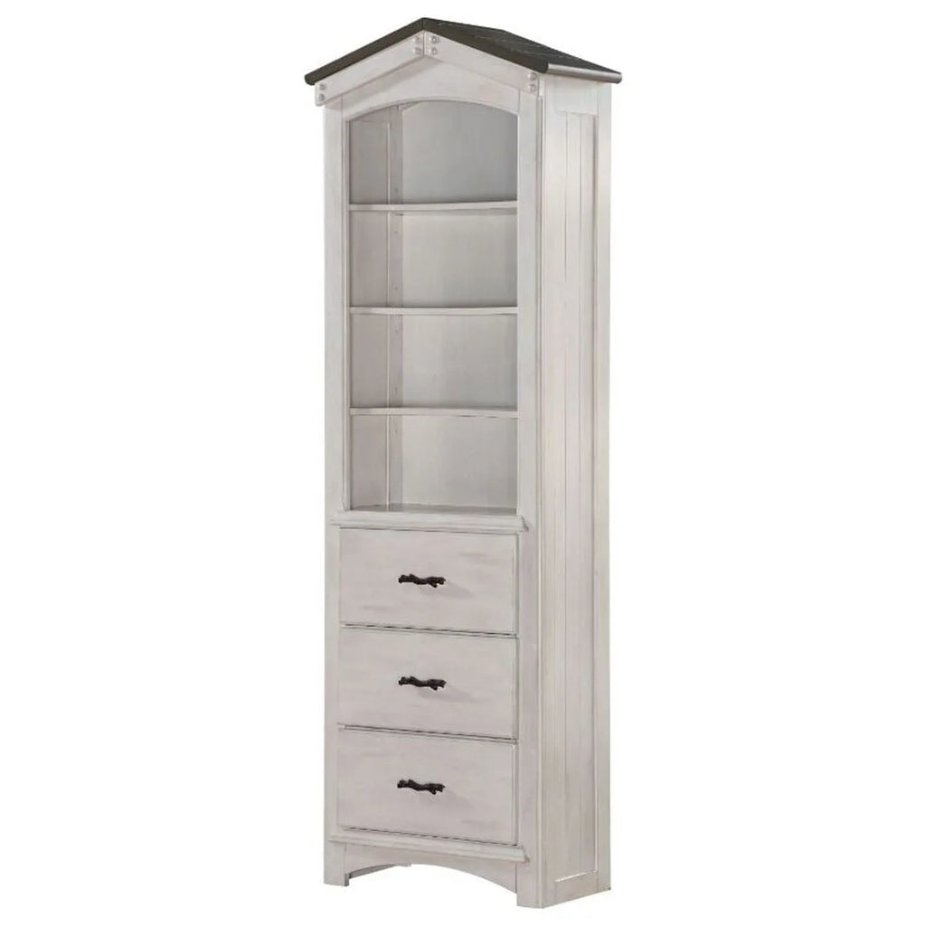 ACME Tree House Bookcase Cabinet in Weathered Ivory and Washed Gray