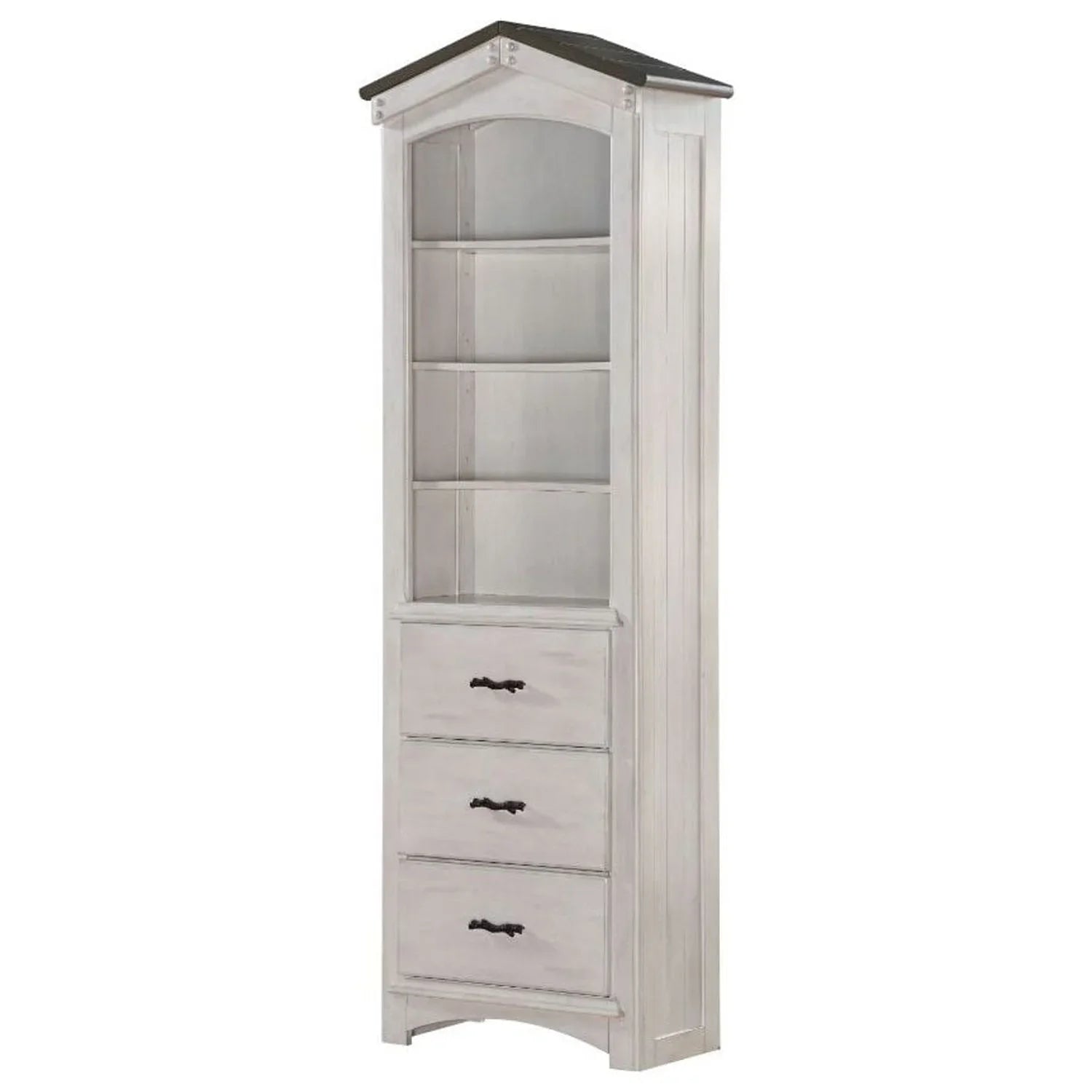 ACME Tree House Bookcase Cabinet in Weathered Ivory and Washed Gray