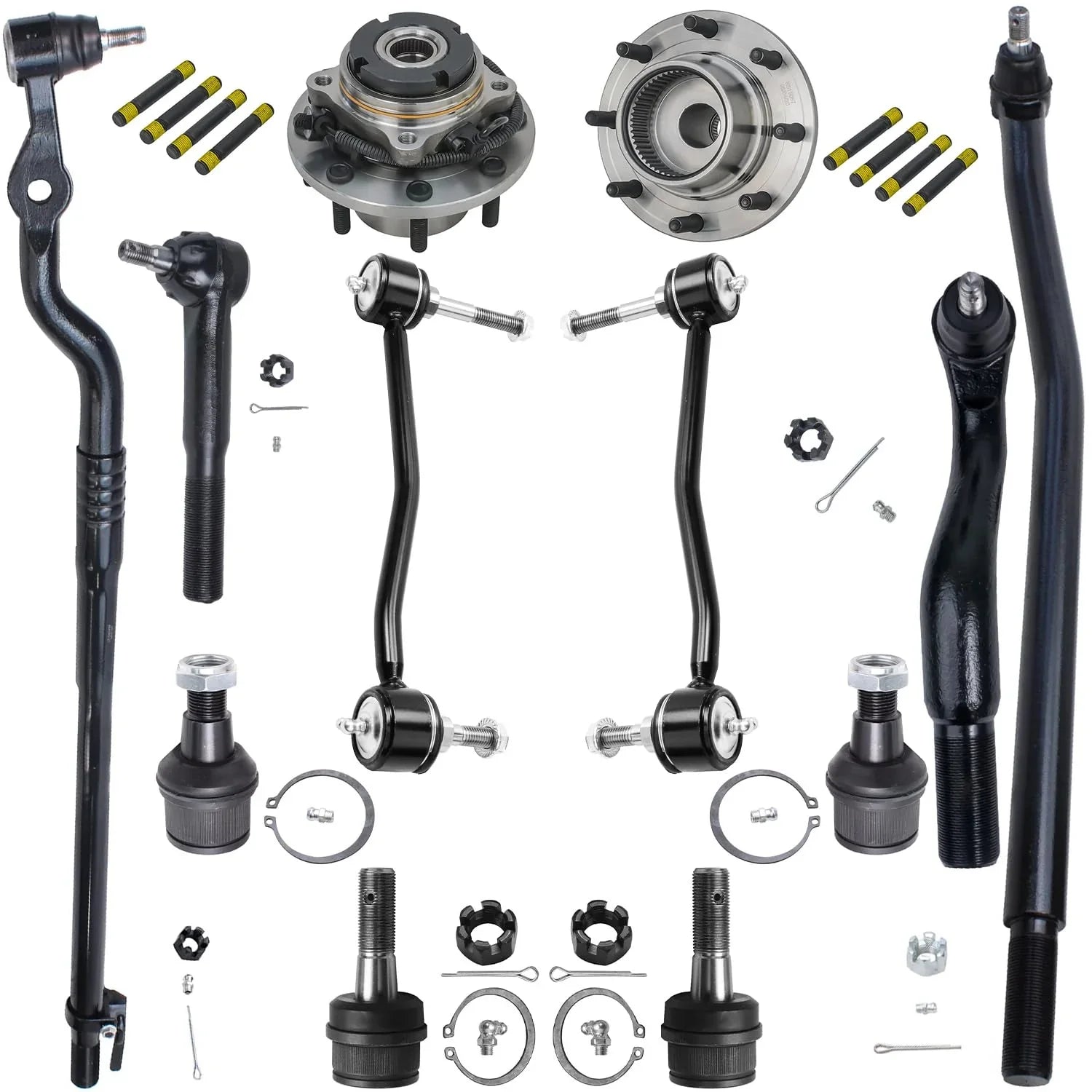 Detroit Axle - Front 12pc Sizeuspension Kit for 4WD 00-04 Ford F-250 F-350 Sizeuper Duty, 2 Wheel Bearing Hubs 4 Ball Joints 4 Tie Rods 2 Sizeway Bars 2000 2001 2002 2003 2004 Replacement