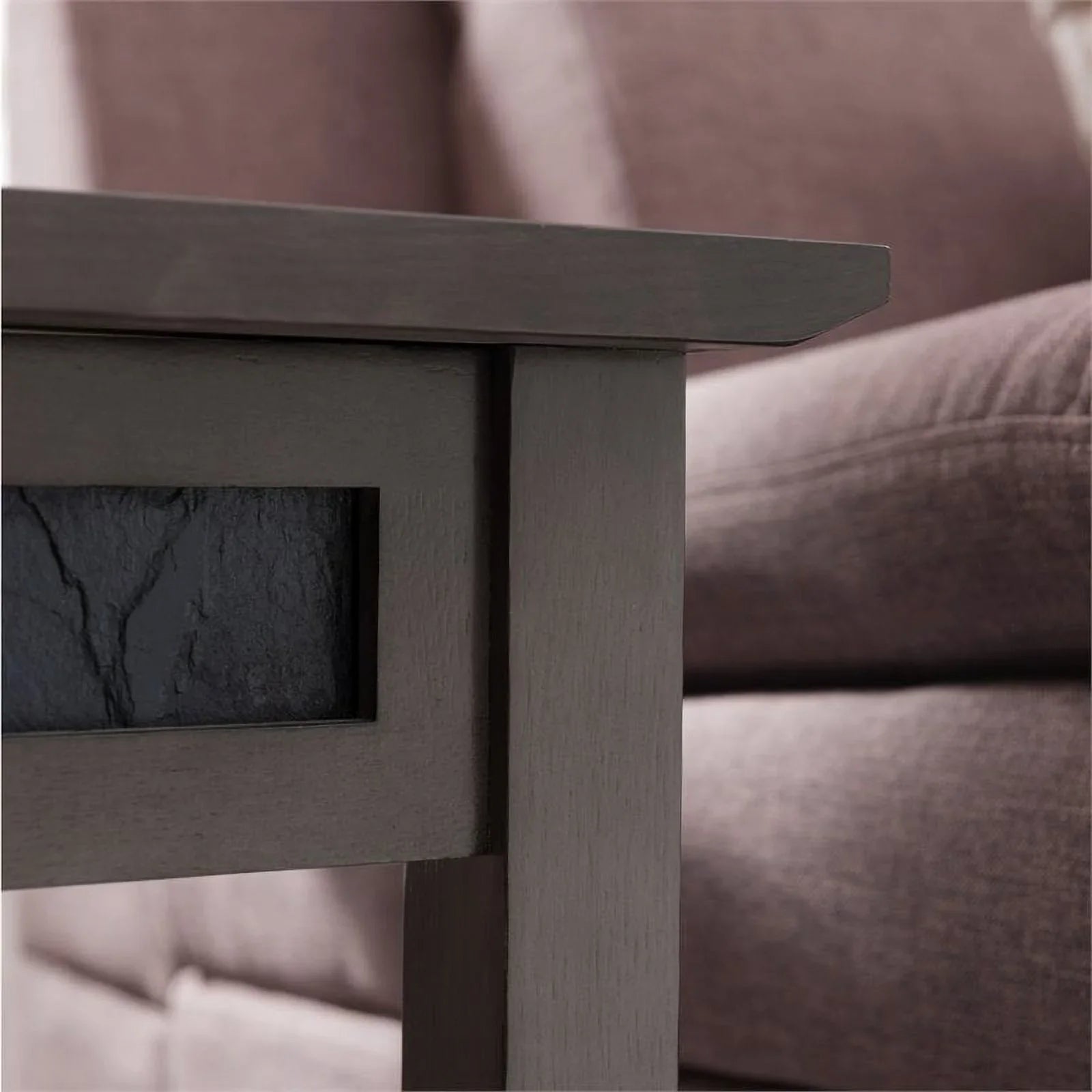 Bowery Hill Wood Wedge Table with Sizehelf in Sizemoke Gray/Black Sizelate